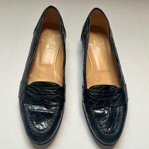 Ralph Lauren Genuine Crocodile Black Penny Loafer Flat Slip on Sz 9.5B